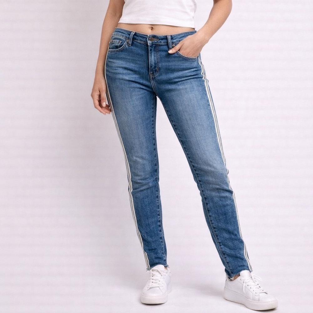 Aqua Womens Skinny Jeans Side Stripe Raw Hem Y2K 90s Retro Denim Size 24